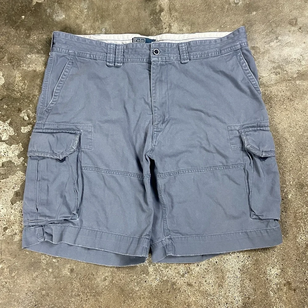 Vintage 90s Polo Ralph Lauren Cargo Shorts Size 40 Blue Loose Fit Casual Wear